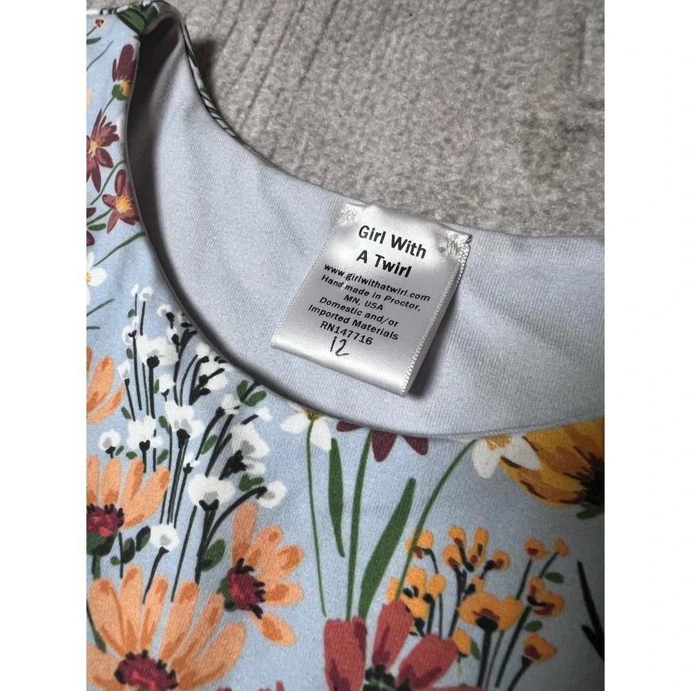 Girl With A Twirl Sunflower Meadow‎ Twirl Dress Girls Size 12 Blue Cottagecore